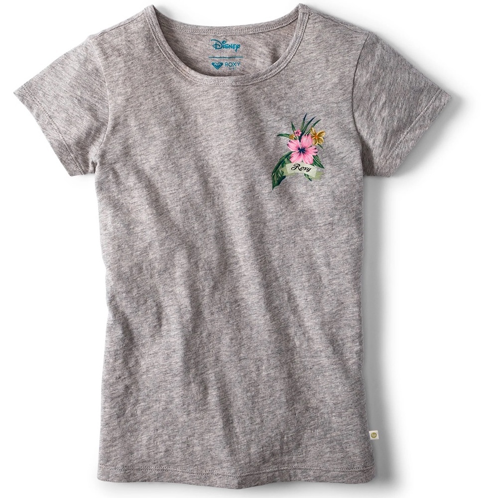 Disney x Roxy Girl Gray Tropical "Under The Sea" Floral Graphic Tee Size 16/XXL - Picture 2 of 7